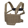 Tan mini chest rig with adjustable shoulder straps and front elastic panel