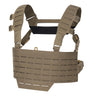 Tan tactical chest rig with adjustable shoulder straps and front MOLLE webbing