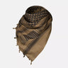 Coyote brown Shemagh scarf with black-and-tan pattern and fringed tassels