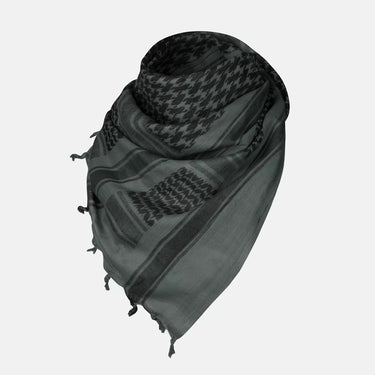 Shadow grey Shemagh scarf with dark pattern and fringed tassels