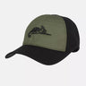 Logo cap with olive crown, black brim, embroidered logo
