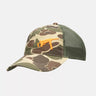 Helikon trucker cap in Duck Hunter camo front with green mesh back
