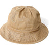 Khaki herringbone twill boonie hat with wide stitched brim and gathered crown.