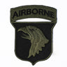 Subdued iron-on division patch, olive green and black shield with AIRBORNE text