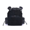 Black tactical plate carrier with padded shoulders and front MOLLE squares