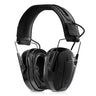 Electronic ear protection headphones with all-black ear cups and mesh headband