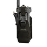 Black handheld radio pouch with front hook-and-loop patch panel
