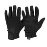 Black tactical hard gloves with padded palm and knuckle reinforcements, finger grips