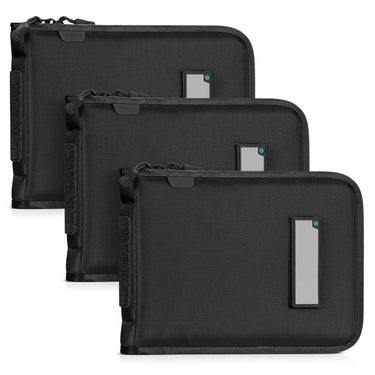 Black pistol sleeve pouch set of three with front rectangular insert pocket and hook tabs