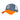 Trucker feed cap with embroidered Go Loud patch, blue front, orange curved brim, mesh back