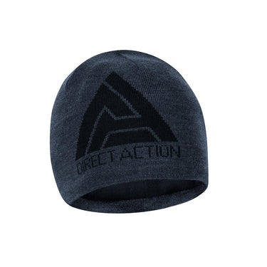 Winter beanie cap in dark blue-gray with embroidered tactical logo