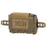Horizontal tactical pouch in tan/olive with MOLLE webbing and hook-and-loop patch panel