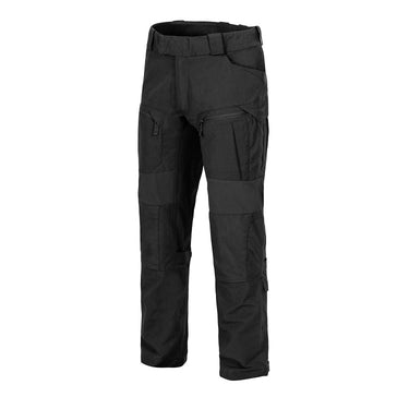 Black combat pants with cargo pockets and knee panel, front view.