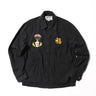 Black cotton-linen jacket with front zipper and skull tiger chest graphic