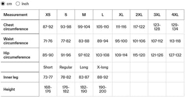 Field jacket size chart showing chest, waist, and hip measurements