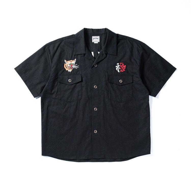 Houston Cotton Linen Embroidery Army Shirt