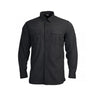 Black long-sleeve button-up shirt with two chest flap pockets