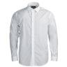 White button-up dress shirt with long sleeves and spread collar