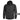 Black rain jacket with attached hood, full zip front, long sleeves and elastic cuffs.