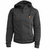 Black zip-up hoodie sweater with adjustable hood, front zipper, and kangaroo pocket