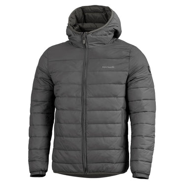 Pentagon Aurora 2.0 cinder grey puffer hooded jacket, full-zip with quilted insulation