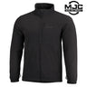 Men's zip-front fleece jacket in black with stand collar and side pockets