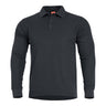 Black long-sleeve polo shirt with button placket and collar