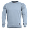 Light blue crewneck sweater with long sleeves and ribbed hem