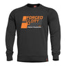Black crewneck sweatshirt with FORGED GLORY and PENTAGON logo print