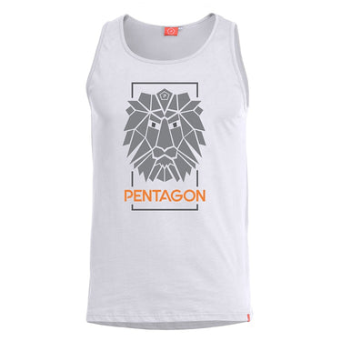 White tank top with centered geometric lion graphic