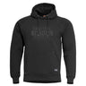 Black hooded sweatshirt with front pouch pocket, drawstring hood, Pentagon logo print