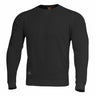 Black crewneck pullover sweater with ribbed cuffs and hem