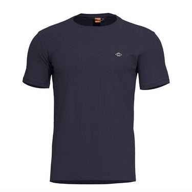 Crewneck T-shirt, navy blue, short sleeves, small chest logo