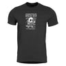 Black crewneck T-shirt with 'Ghosting' graphic and small mascot print at center