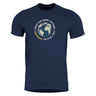 Midnight blue crew-neck T-shirt with front globe logo graphic