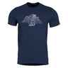 Midnight blue T-shirt with light gray wireframe pentagon graphic on chest