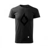 Black T-shirt with front diamond flame-style graphic and crew neck