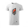 White crew-neck short-sleeve T-shirt with front geometric logo print