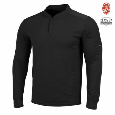 Pentagon SquadForce rugby shirt in black with long sleeves and a short stand-collar placket