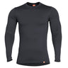 Thermal long-sleeve shirt, black crew neck with fitted stretch design