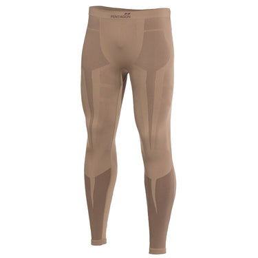 Coyote long compression pants with darker paneling and textured lower-leg sections