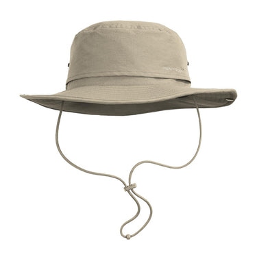 Light khaki safari bush hat with wide brim and adjustable chin strap