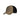 Two-tone trucker cap with khaki front panel and black mesh back, small front logo