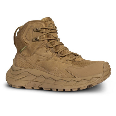 6-inch trekking boots in coyote tan, lace-up upper with rugged tread sole