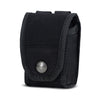Black handcuff pouch with front flap, snap button, and belt loop
