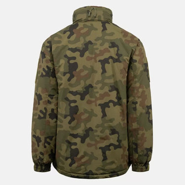 Camo lightweight field jacket back view with stand collar and full sleeves