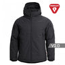 Men's hooded insulated jacket, full-zip front, black with storm hood