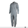 Grey coverall with full-length zip, collar, and chest flap pockets