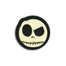 Round Jack Skellington glow PVC patch, cream skull face with black sunglasses