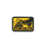 Rectangular PVC patch, black with yellow border and “JUST GOT REAL” text